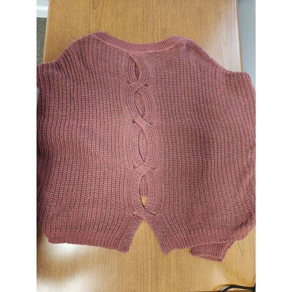 Express SMALL red/pink knit Sweater. Hi-low, Long Sleeve and Cut Out back - Picture 6 of 7